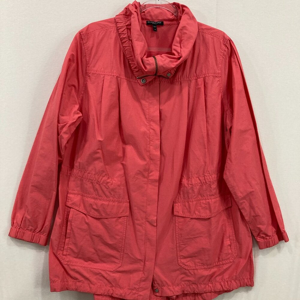 Eileen Fisher Jacket sz 1X Red Orange Windbreaker Lightweight Relaxed Full Zip